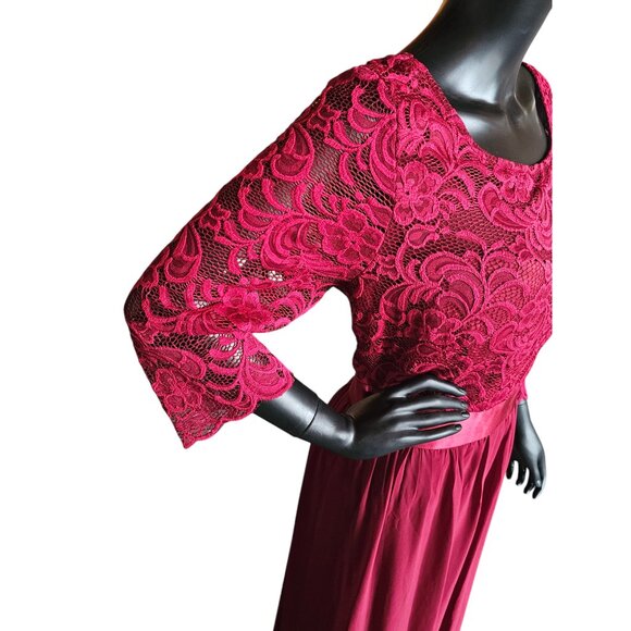 Red Illusion Lace Top Chiffon Maxi Dress - Ever Pretty - Picture 4 of 13